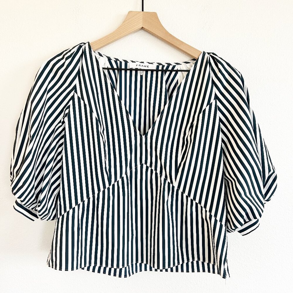 NWT Frame Stripe V-Neck Puff Sleeve To